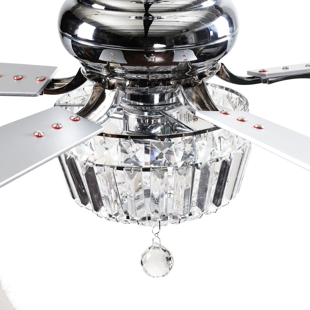 Parrot Uncle Ceiling Fan with Light and Remote Brushed Nickel and Crystal Ceiling Fan 48 Inches Modern Chandelier Ceiling Fan with Reverse 5 Blades, 2 Bulb Not Included