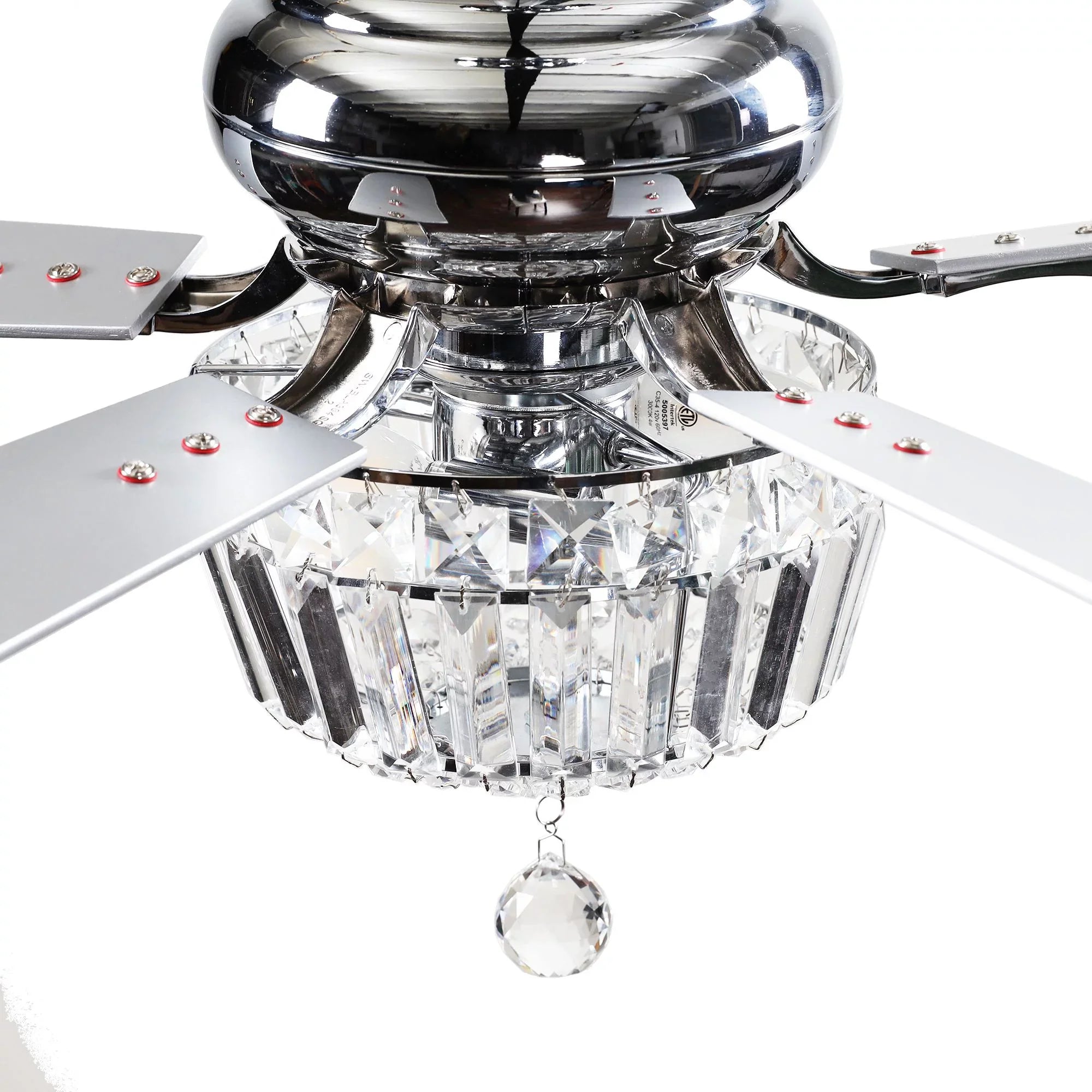 Parrot Uncle Ceiling Fan with Light and Remote Brushed Nickel and Crystal Ceiling Fan 48 Inches Modern Chandelier Ceiling Fan with Reverse 5 Blades, 2 Bulb Not Included