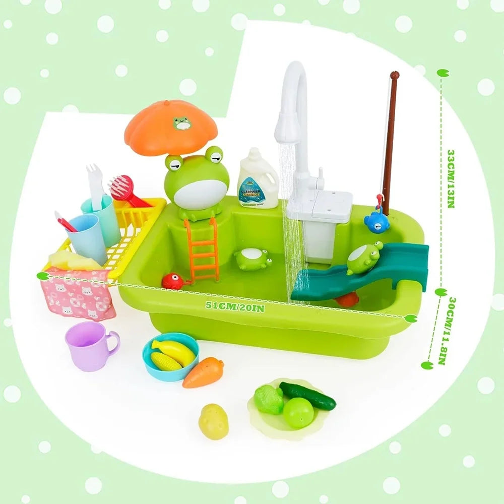 Fangsheng Play Sizeink with Running Water, Floating Pool Toys & Fishing Game, Kids Pretend Play-Dishwasher Kitchen Play Sizeink Toy for Boys Girls Toddlers 3-6