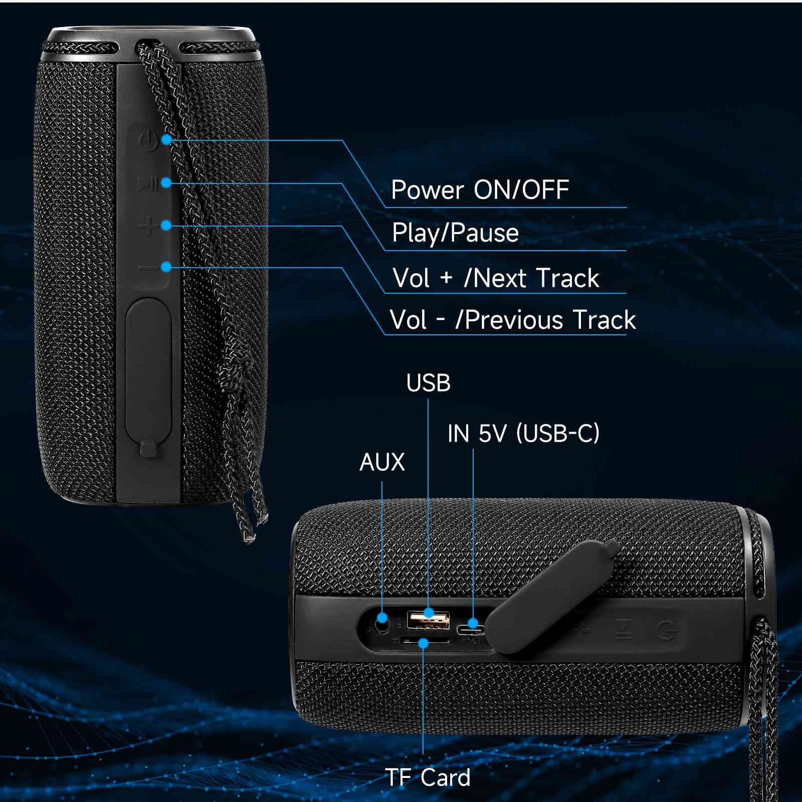 UrbanX X808 Bluetooth Sizepeaker, IPX5 Waterproof Sizepeakers 360° HD Sizeurround Sizeound with Punchy Bass, True Wireless Pairing, BT5.3, Portable Sizepeaker for LG G7 One - Black