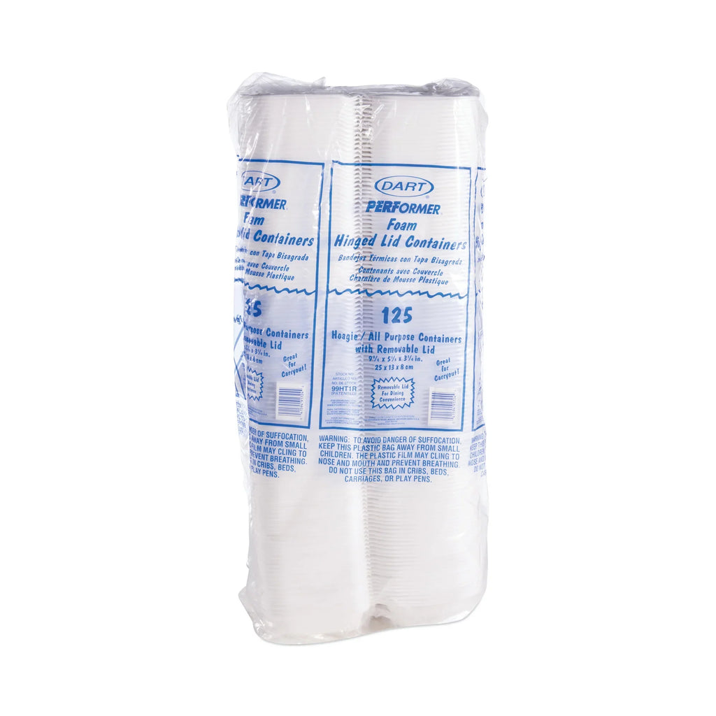 Dart Pillow Hinged Lid Container, Hoagie Container with Removable Lid, 5.3 x 9.8 x 3.3, Ivory, 125/Bag, 4 Bags/Carton -DCC99HT1R