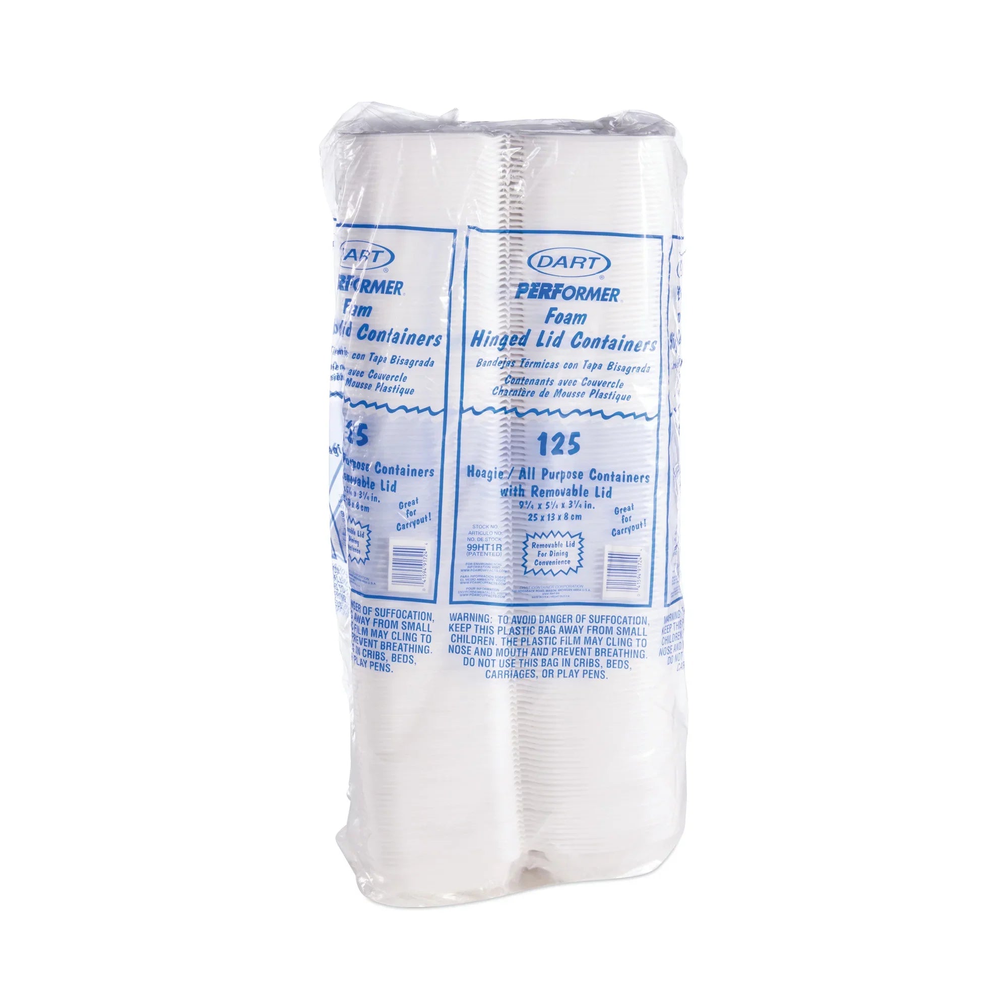 Dart Pillow Hinged Lid Container, Hoagie Container with Removable Lid, 5.3 x 9.8 x 3.3, Ivory, 125/Bag, 4 Bags/Carton -DCC99HT1R