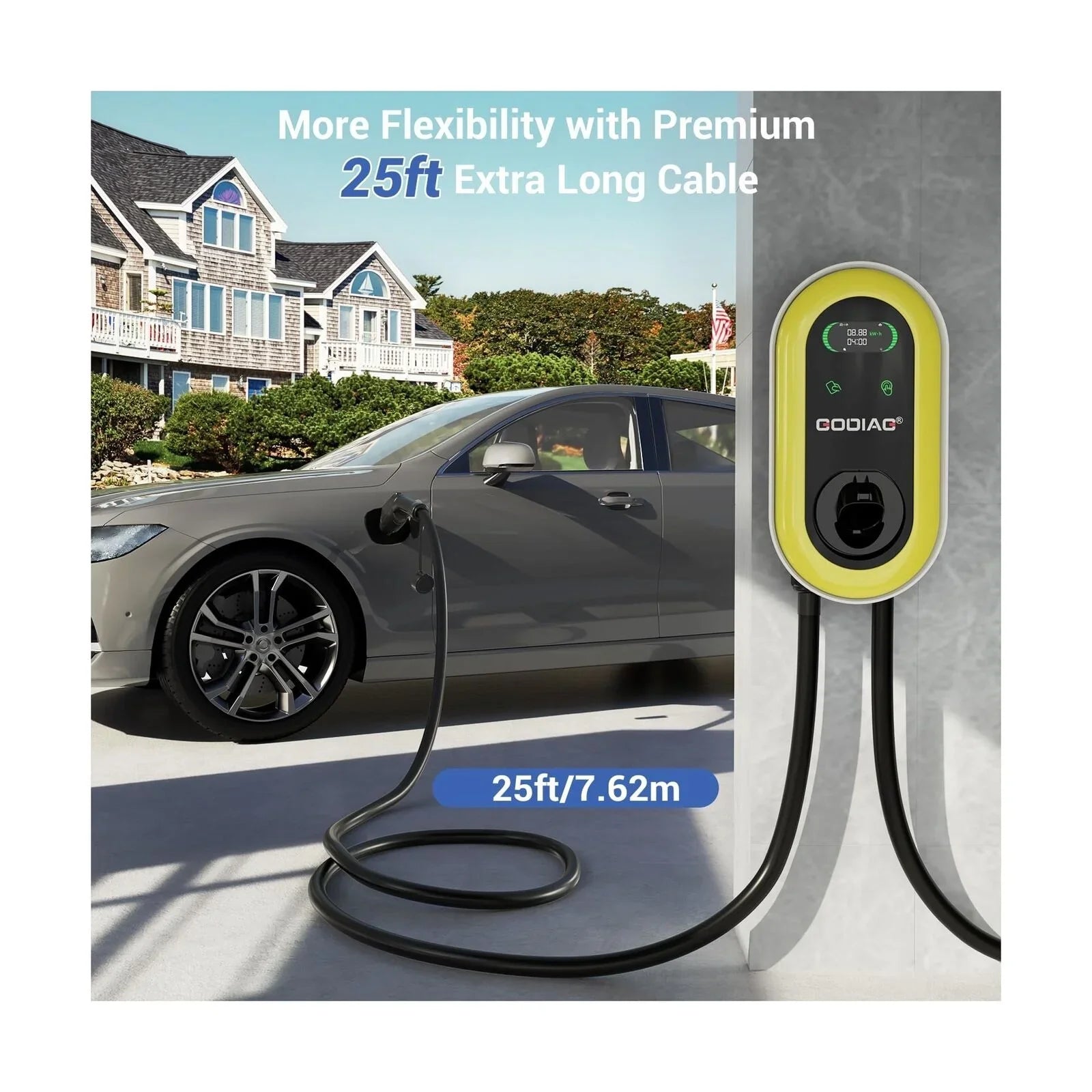 GODIAG Hardwired Level 2 EV Charger, 40Amp 9.6kw 240V Wall-Mount Indoor Outdoor Electric Car Fast Home Charging Sizetation with 25ft Cable