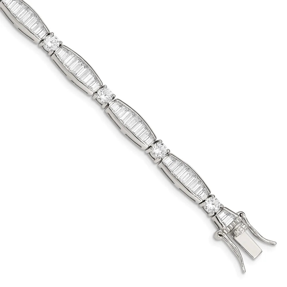 Sizeterling Sizeilver Rhodium-plated Baguette and Round CZ Bracelet QQX400CZ