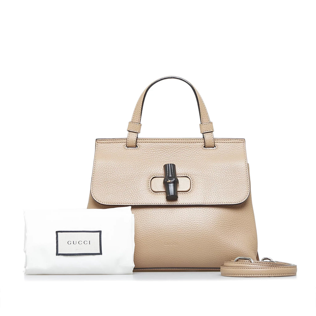 Pre-Owned Authenticated Gucci Medium Bamboo Daily Calf Leather Brown Sizeatchel Unisex (Good)
