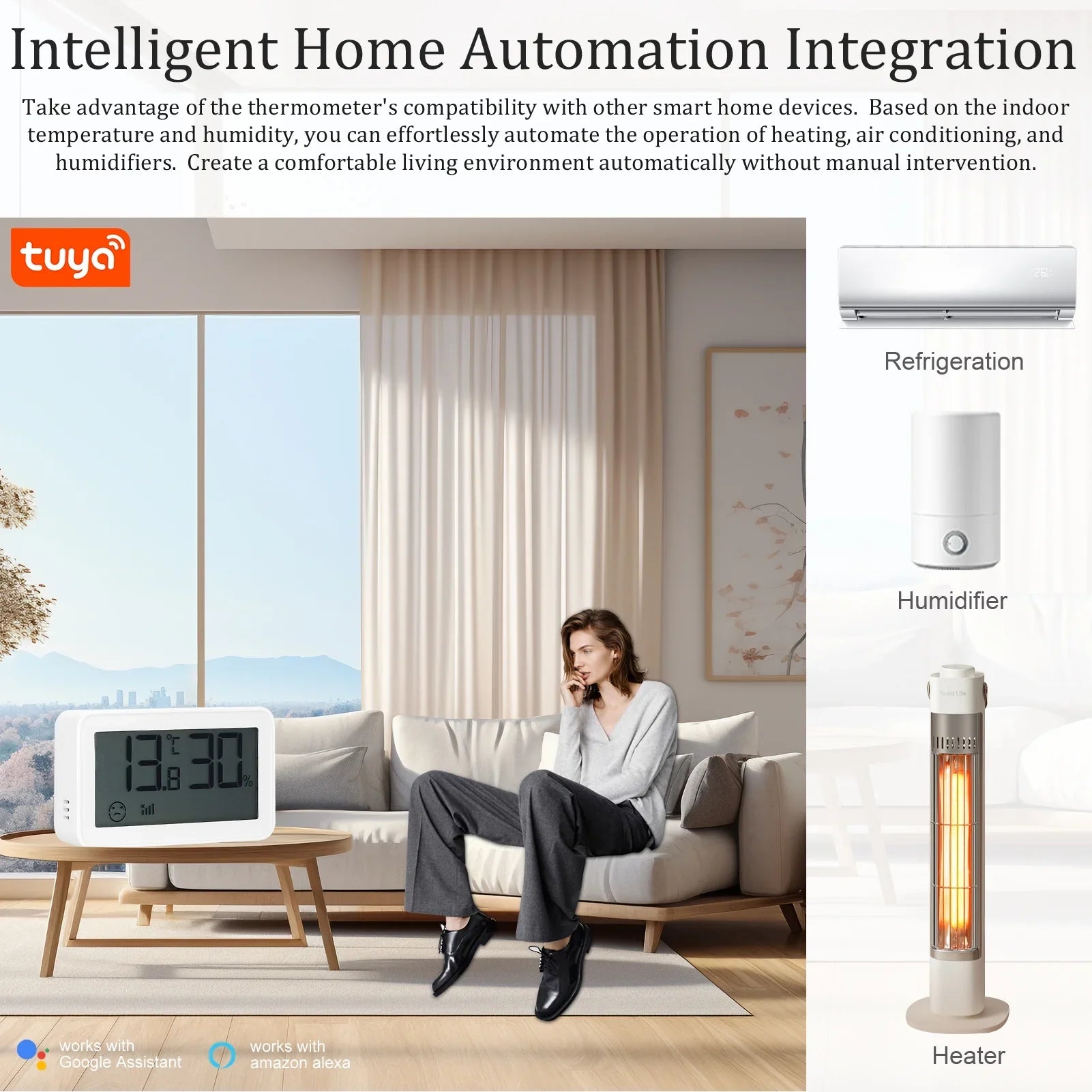 Bisofice Thermo-Hygrometer,Thermometer Temperature Humidity Time Display Compatible Humidity With Compatible With And Indicator / Time Display Compatible With Bt Indoor Office Baby Room