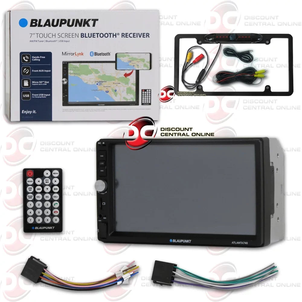 Blaupunkt Car 2DIN 7" Touchscreen AM/FM receiver USizeB Bluetooth + Connect your smartphone to MirrorLink with DiscountCentralOnline FL09BK Full License plate Night vision Waterproof back-up camera