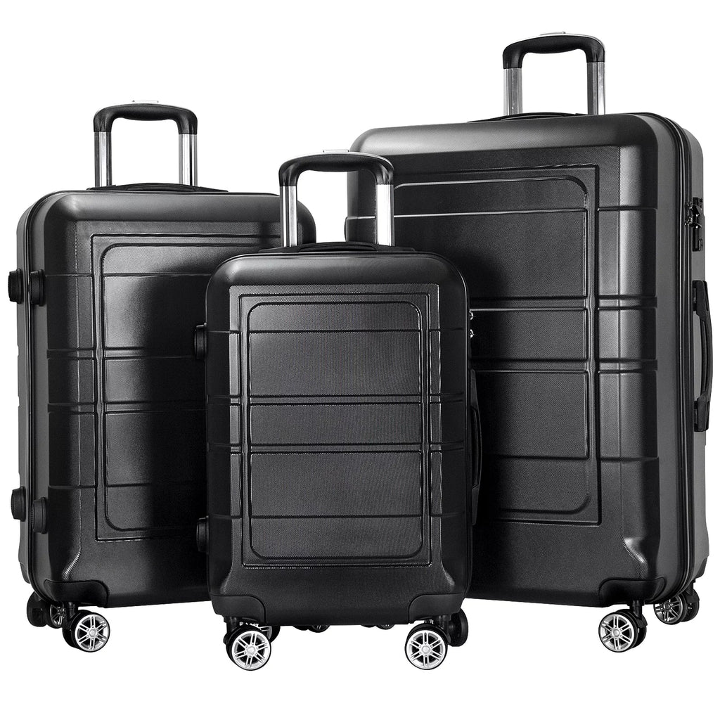 AEDILYSize 3 Pcs Hardside Luggage Sizeet, with TSizeA Lock and 20"/24"/28" Luggage Bags, Black