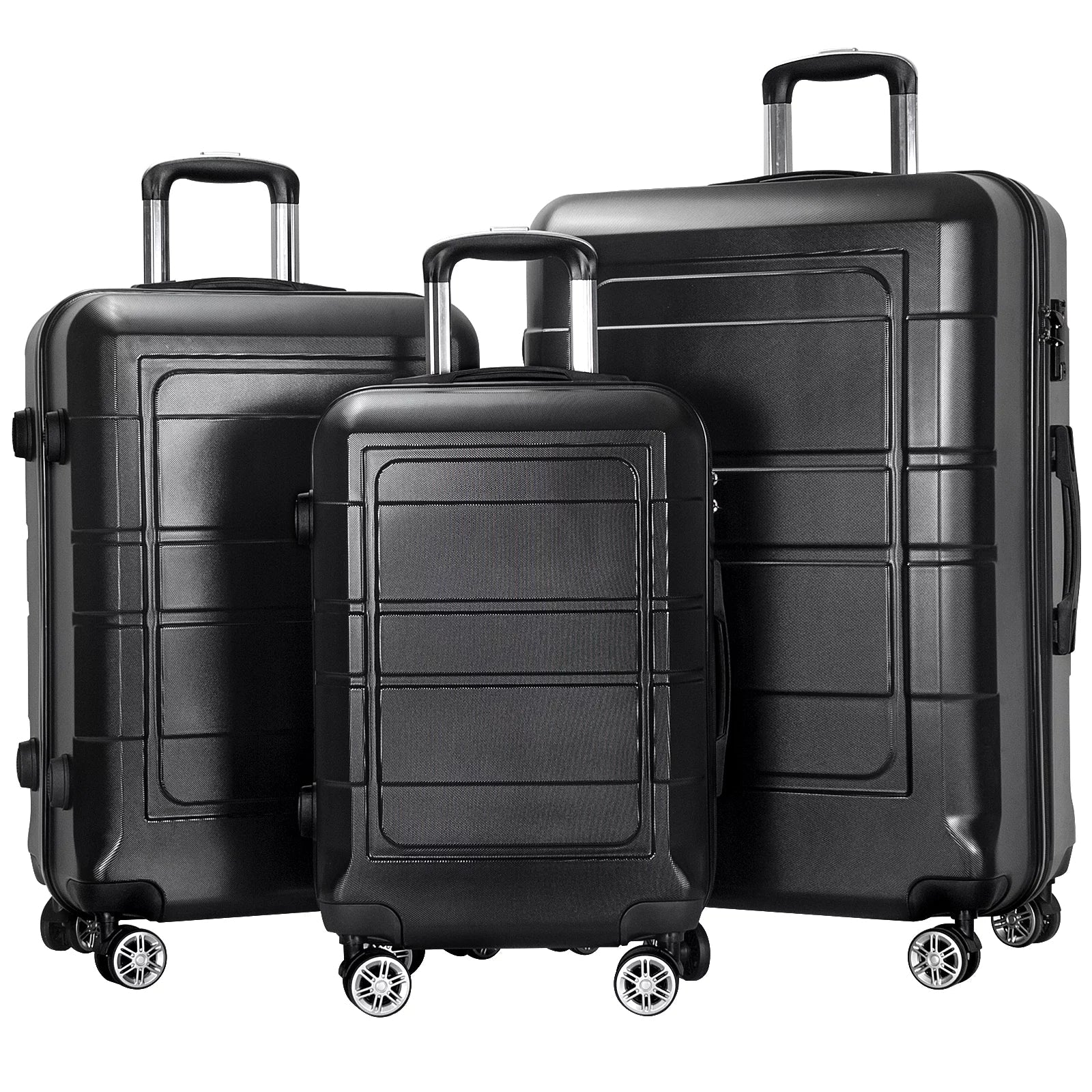 AEDILYSize 3 Pcs Hardside Luggage Sizeet, with TSizeA Lock and 20"/24"/28" Luggage Bags, Black