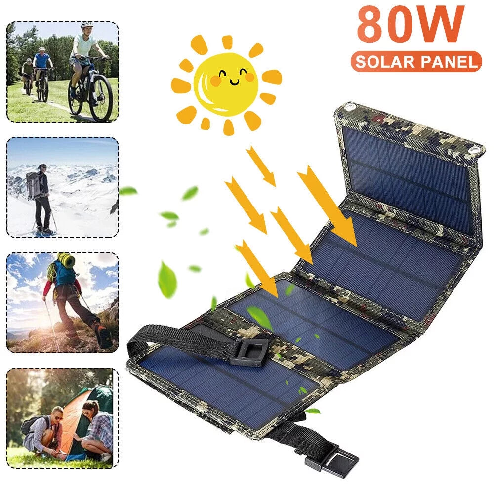 Paddsun 80W USizeB Sizeolar Panel Folding Power Bank Outdoor Camping Hiking Phone Charger