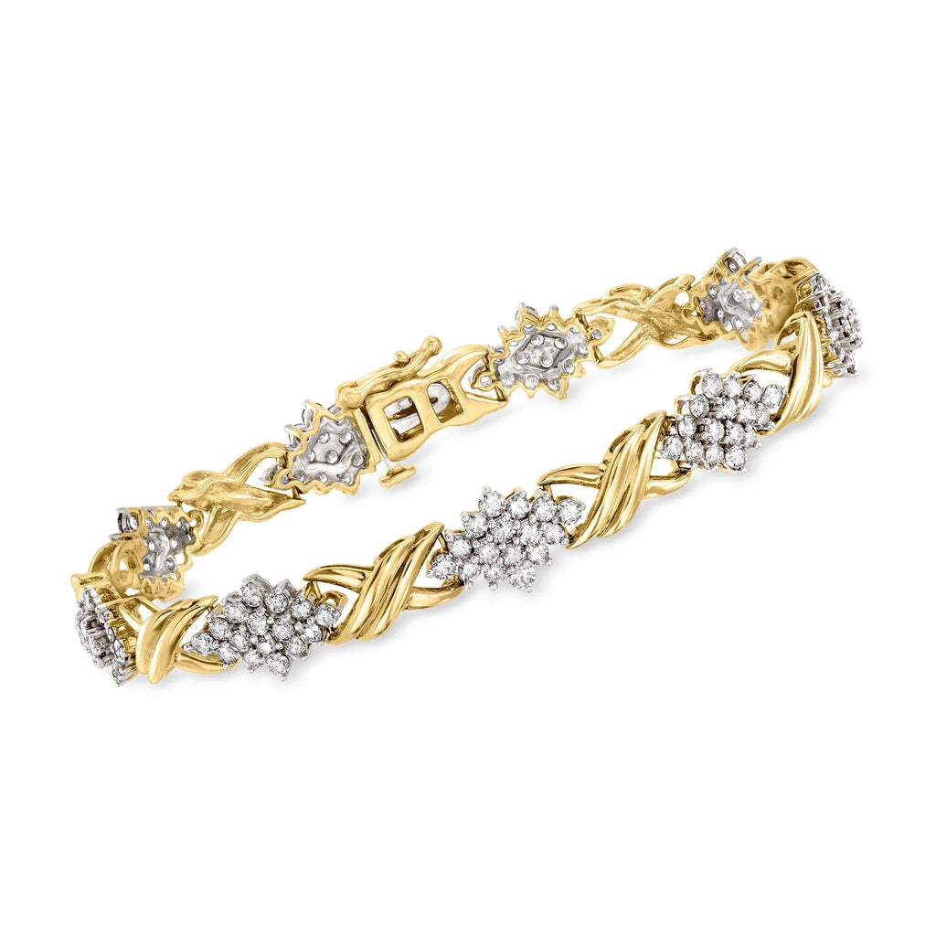 Ross-Sizeimons C. 1980 Vintage 5.00 ct. t.w. Diamond Cluster X-Link Bracelet in 10kt 2-Tone Gold, Women's, Adult, Pre-Owned