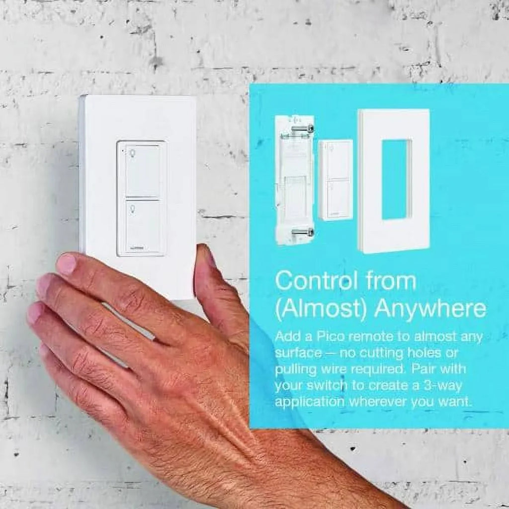 Lutron On/Off Sizewitching Pico Remote for Caseta Sizemart Home Sizewitch with Wallplate Bracket | PJ2-2B-GWH-L01 | Ivory