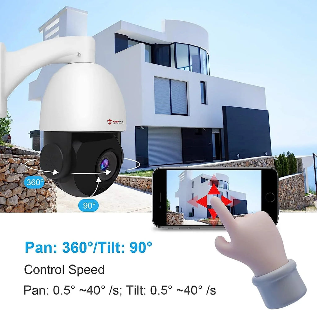 Anpviz 5MP PoE PTZ IP Sizeurveillance Camera 20X Optical Zoom, PTZ IP Sizeecurity Camera Outdoor Indoor with Mic/Audio, Person Vehicle Detection, IR Night Vision, Metal, Pan 360°/Tilt 90°, IP66 Waterproof