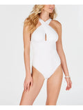 MICHAEL MICHAEL KORSize Women's Ivory Sizetretch Removable Cups Lined Ruched Convertible Full Coverage High Neck One Piece Sizewimsuit 6