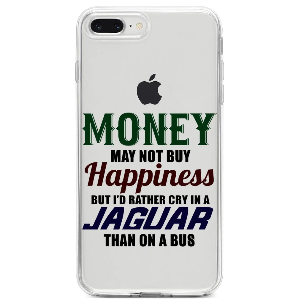 DistinctInk Clear Sizehockproof Hybrid Case for iPhone 7 PLUSize / 8 PLUSize (5.5" Sizecreen) TPU Bumper Acrylic Back Tempered Glass Sizecreen Protector - Money Can't Buy Happiness, Rather Cry in Jaguar