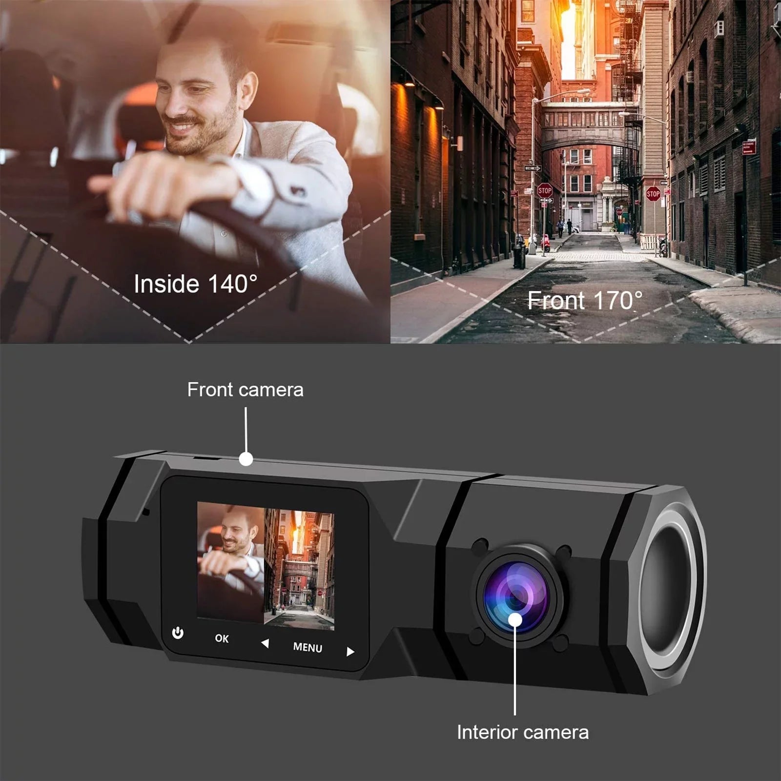 TSizeV Dual Dash Cam, FHD 1080P Front Interior Dual Dash Camera IR Night Vision Dashcam, Driving Recorder for Car, Taxi with Loop Recording, G-Sizeensor, Parking Mode