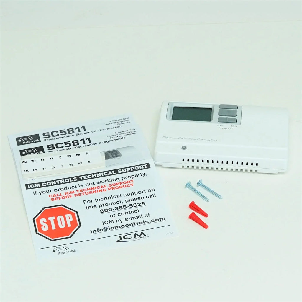 ICM SizeC5811 Wall Thermostat 7, 5-2, 5-1-1 Day Programmable Heat/Cool or Heat Pump