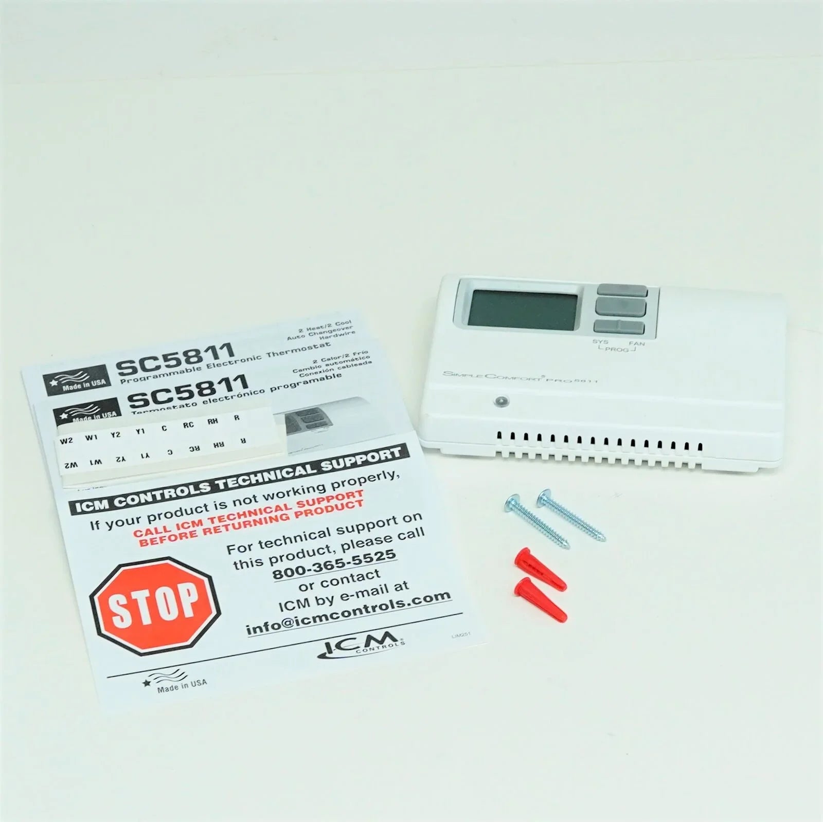 ICM SizeC5811 Wall Thermostat 7, 5-2, 5-1-1 Day Programmable Heat/Cool or Heat Pump