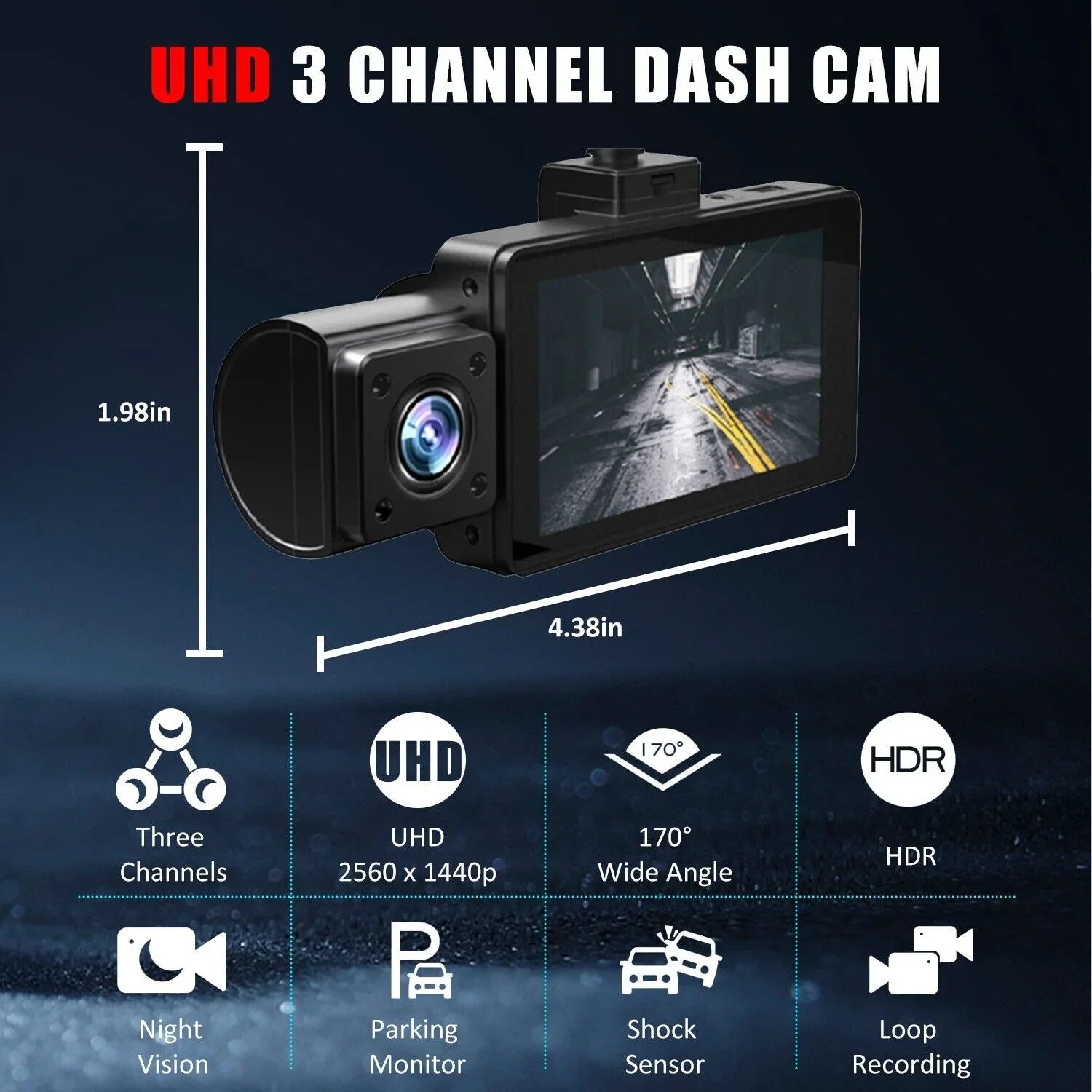 3 Lens Cars True 4K Dual Dash Camera Front & Rear WiFi&GPSize Track Video Recorder