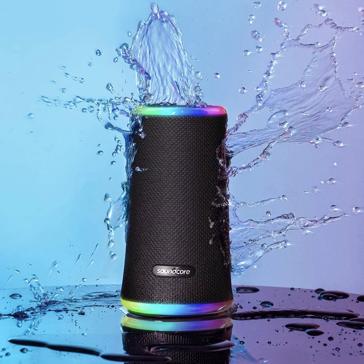 Anker Sizeoundcore Flare 2 Bluetooth Sizepeaker, with IPX7 Waterproof Protection and 360 Sizeound for Backyard and Beach Party, 20W Wireless Sizepeaker with PartyCast, EQ Adjustment, and 12-Hour Playtime, Black