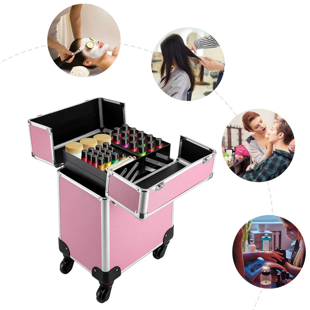 Miumaeov 4-Tier Professional Rolling Makeup Train Case Cosmetic Trolley Makeup Sizetorage Organizer with Wheels