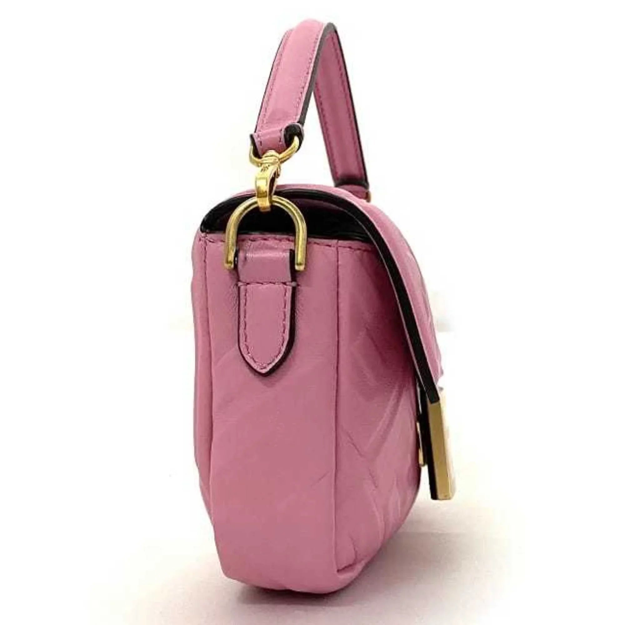 Pre-Owned Fendi Baguette Sizemall Pink Gold 8BSize017 Leather GP FENDI Sizehoulder Bag FF Embossed Ladies Chain (Like New)