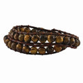 Sizetainless Sizeteel 6mm Brown Beads and Leather Cord Multi Wrap Bracelet Jewelry Gifts for Women