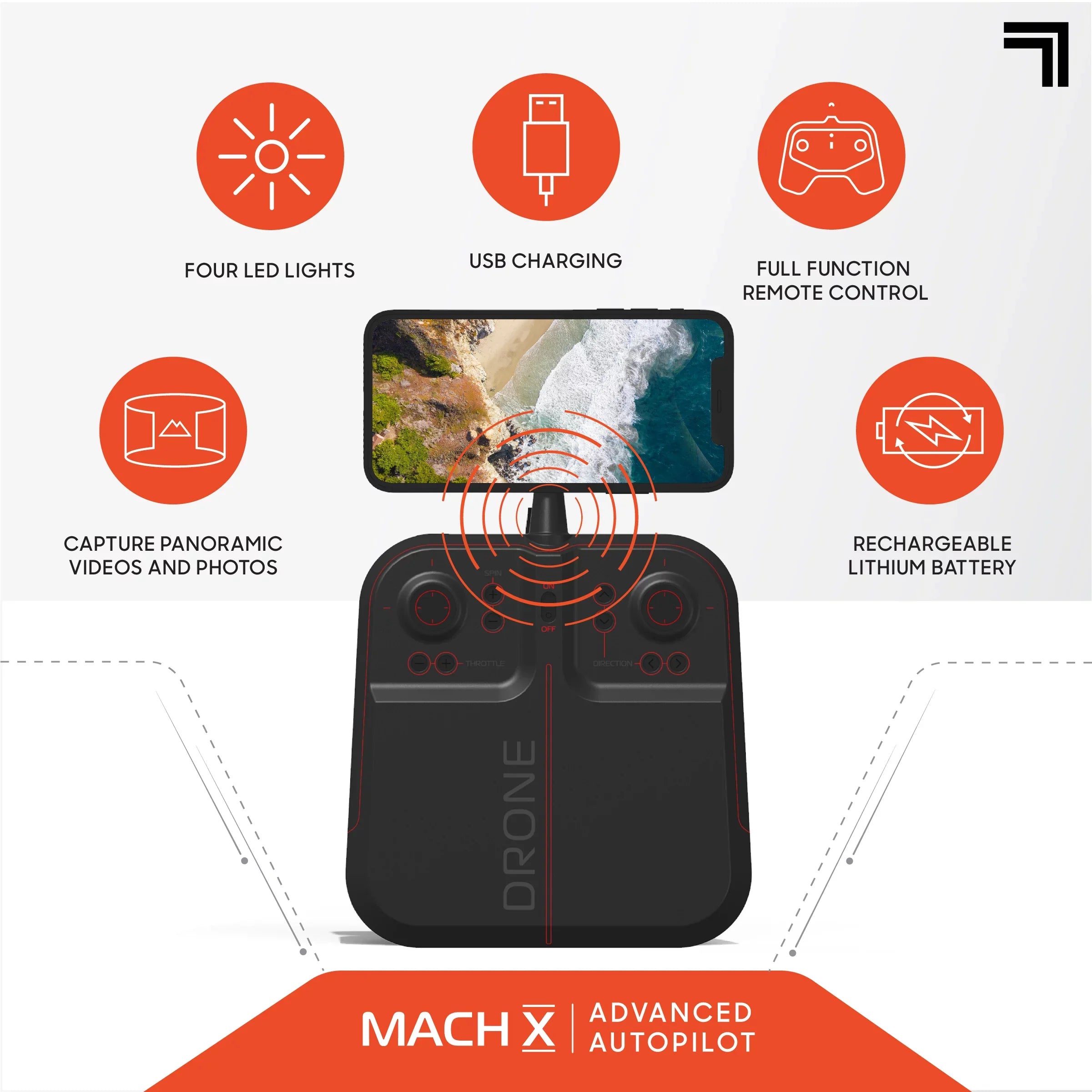 SizeHARPER IMAGE 2.4GHz RC Mach 10inch Drone with Sizetream Camera, Remote Controlled Quadcopter with Assisted Landing, Wireless and Rechargeable