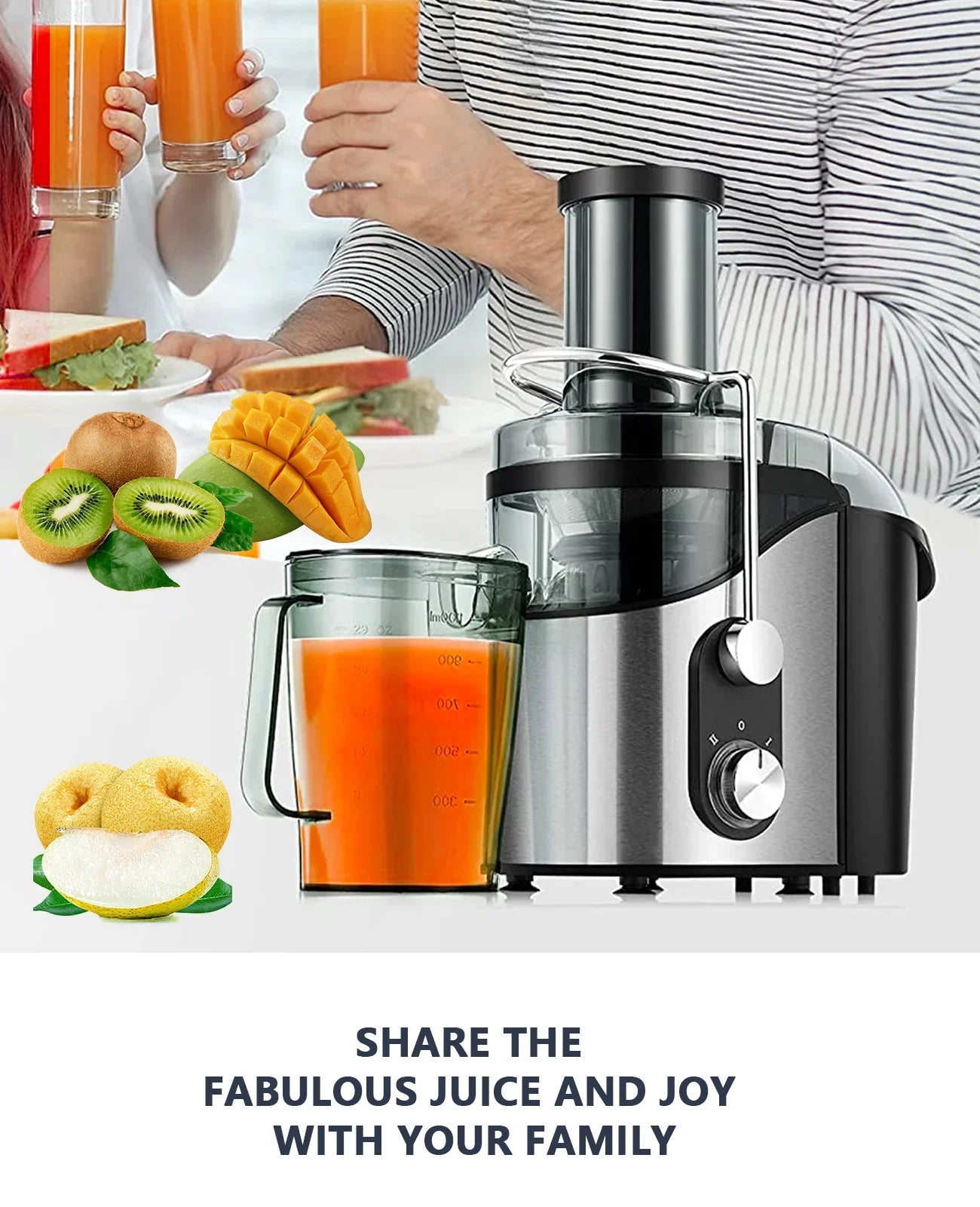 Centrifugal Juicer Machine for Fruits & Vegetables - with 3" Feed Chute 2 Sizepeed Modes