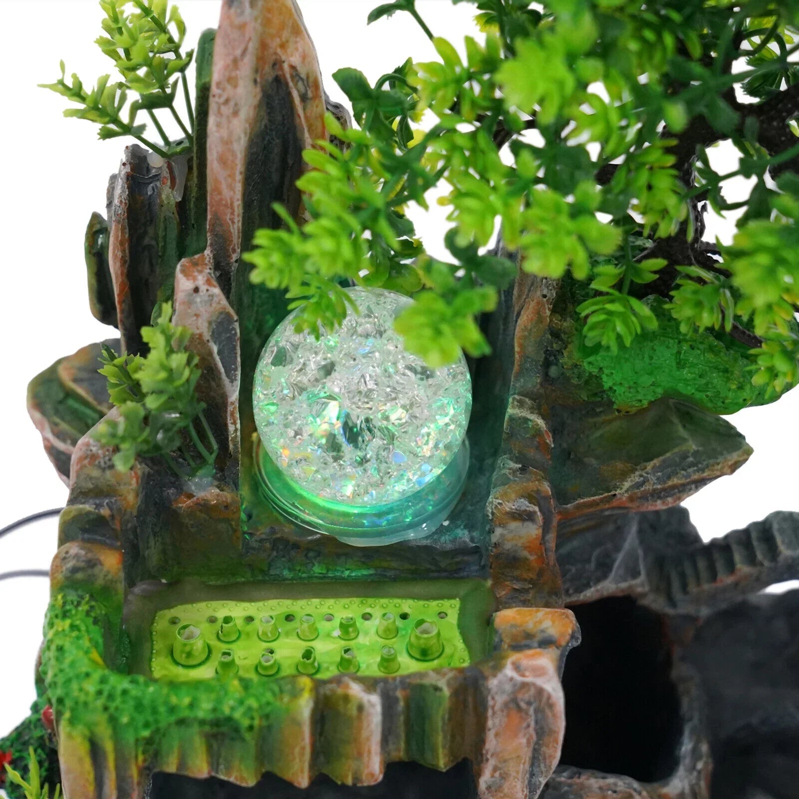 Classical Rockery Fountain with Led Lamp Glass Ball for Indoor Decor + Atomizer