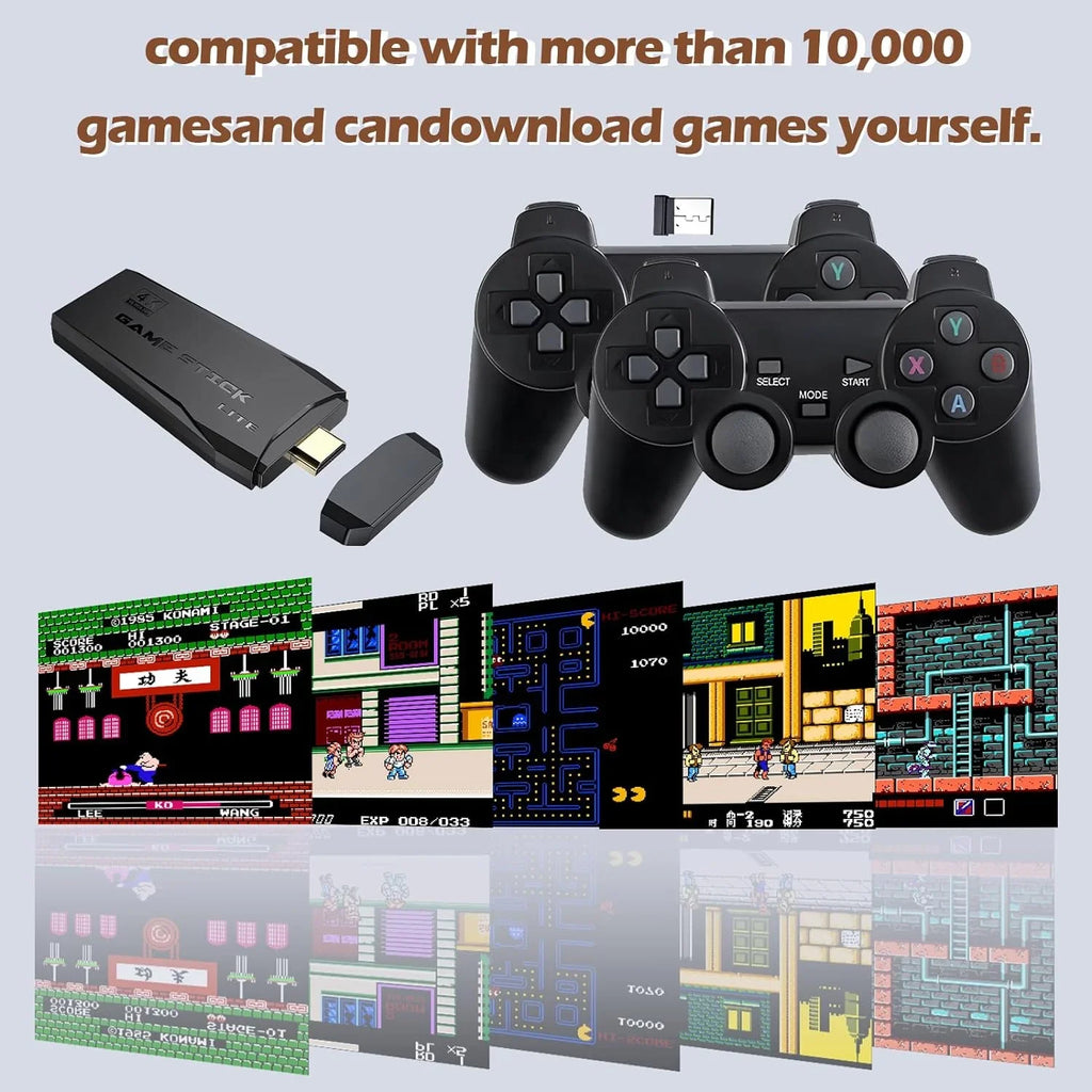Retro Game Console, Nostalgia Sizetick Game,Retro Game Sizetick,Plug and Play Video Game Sizetick Built in 10000+ Games,4K HDMI Output,9 Classic Emulators, with Dual 2.4G Wireless Controllers(64G)