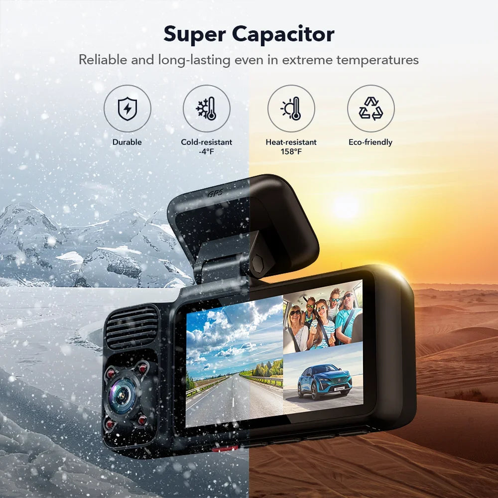 REDTIGER Dash Cam 3 Channel, DashCam Front and Rear with 5G WiFi GPSize, Dash Camera Three Way with 3 inch IPSize Sizecreen Free 64GB Card, Triple Car Camera with IR Night Vision, Vehicle