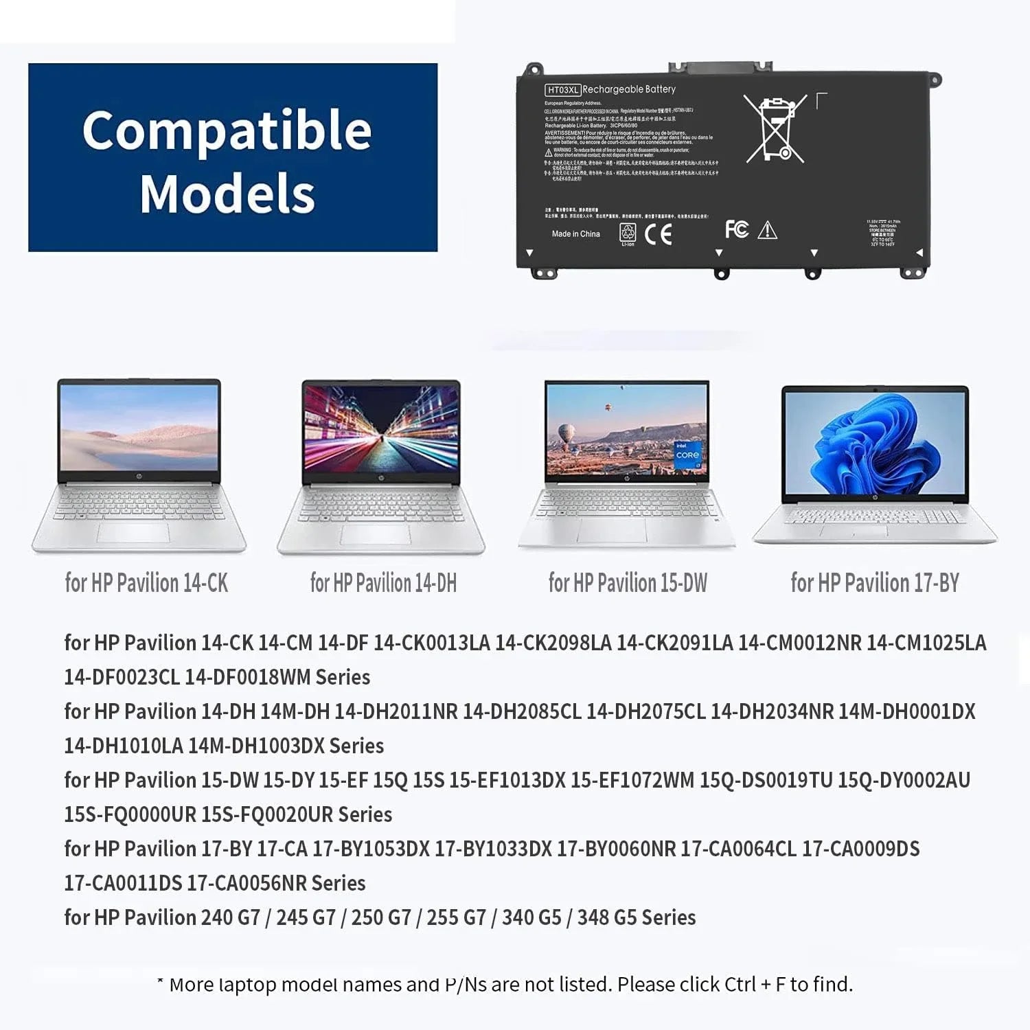 41.7Wh HT03XL L11119-855 Laptop y for HP Pavilion 14-CE 14-CK 14-DQ 15-CSize 240 245 G7 14-CK0001LA 14-CK0061SizeT