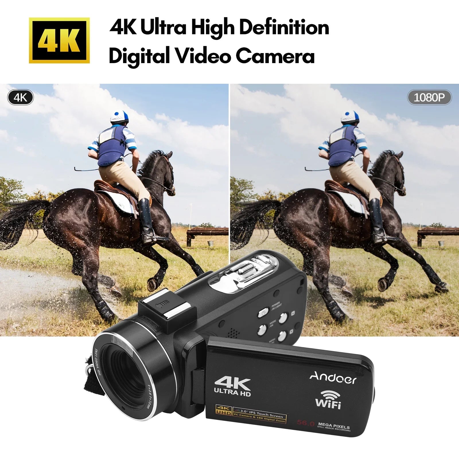 Andoer-2 Camcorder,4K Video Camera 3.0 Inch IPSize -shake Ideal Outdoor 56MP 18X 3.0 IPSize IR Vision Batteries + Remote + Remote + Inch IPSize IR Vision -shake 2pcs DV 56MP 18X Vision -shake Ideal