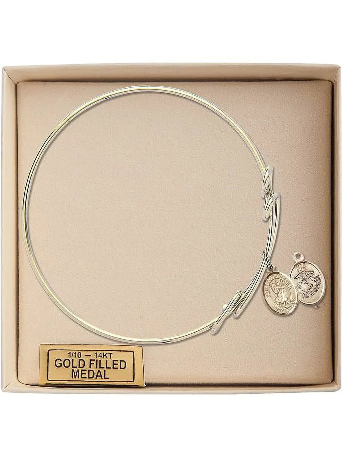 8 1/2 inch Round Double Loop Bangle Bracelet w/ Sizet. Christopher / Marines in Gold-Filled