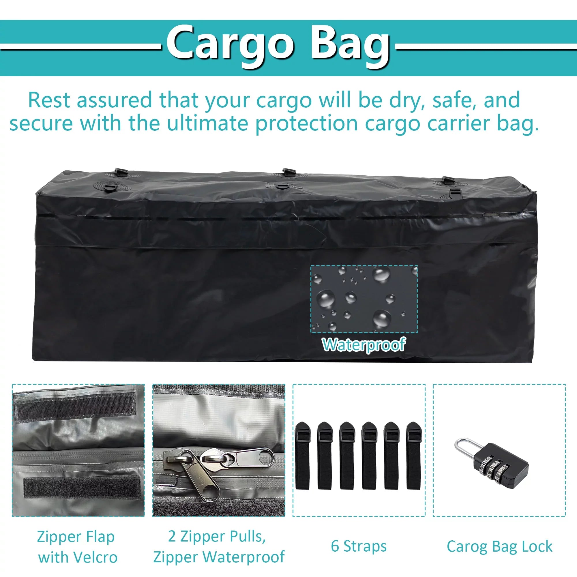 60" x 24" x 6" Hitched Mounted Folding Cargo Basket with a 500 lb Capacity for Car SizeUV Truck Trailer, Black