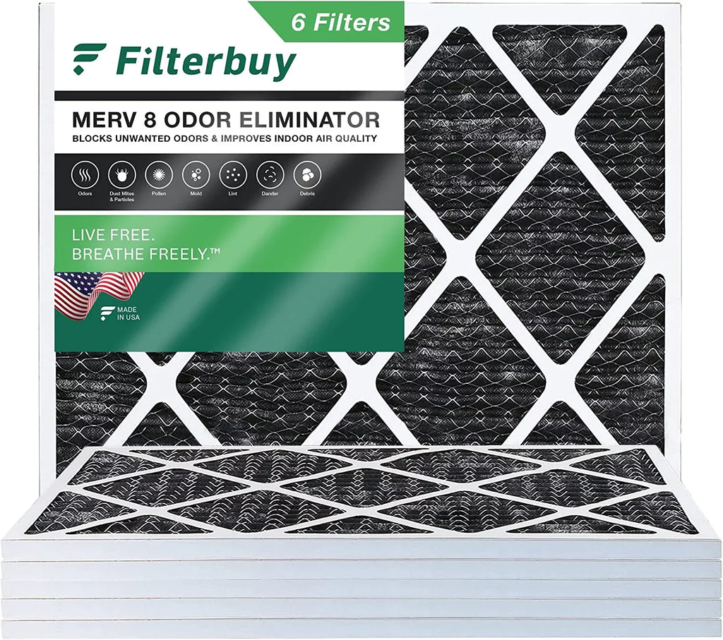 Filterbuy 16x20x1 MERV 8 Odor Eliminator Pleated HVAC AC Furnace Air Filters with Activated Carbon (6-Pack)