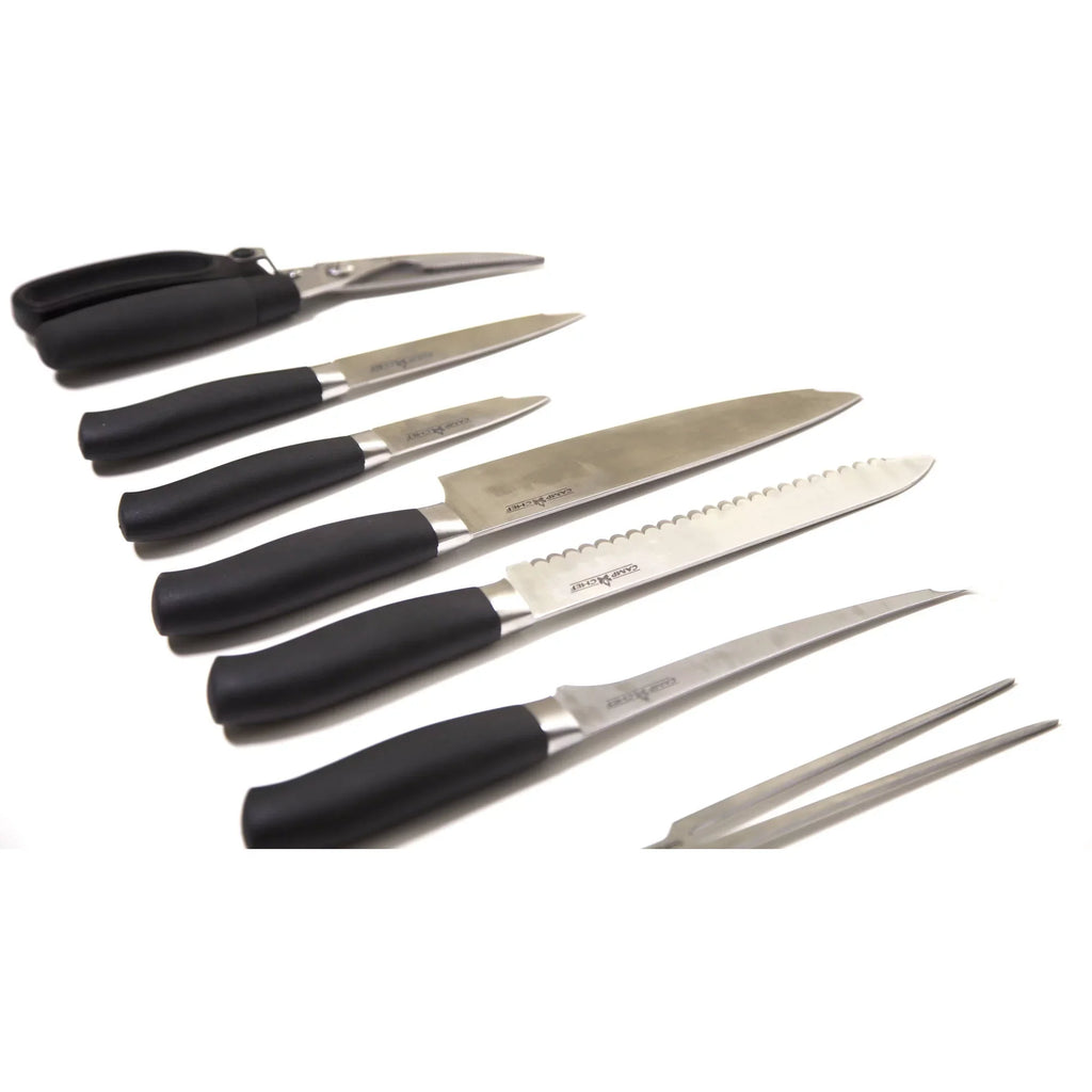 Camp Chef 9 Piece Professional Knife Sizeet - KSizeET9, Includes 8" Chef Knife, 7" Fillet Knife, 8" Bread Knife, 5" Utility Knife, 3" Pairing Knife