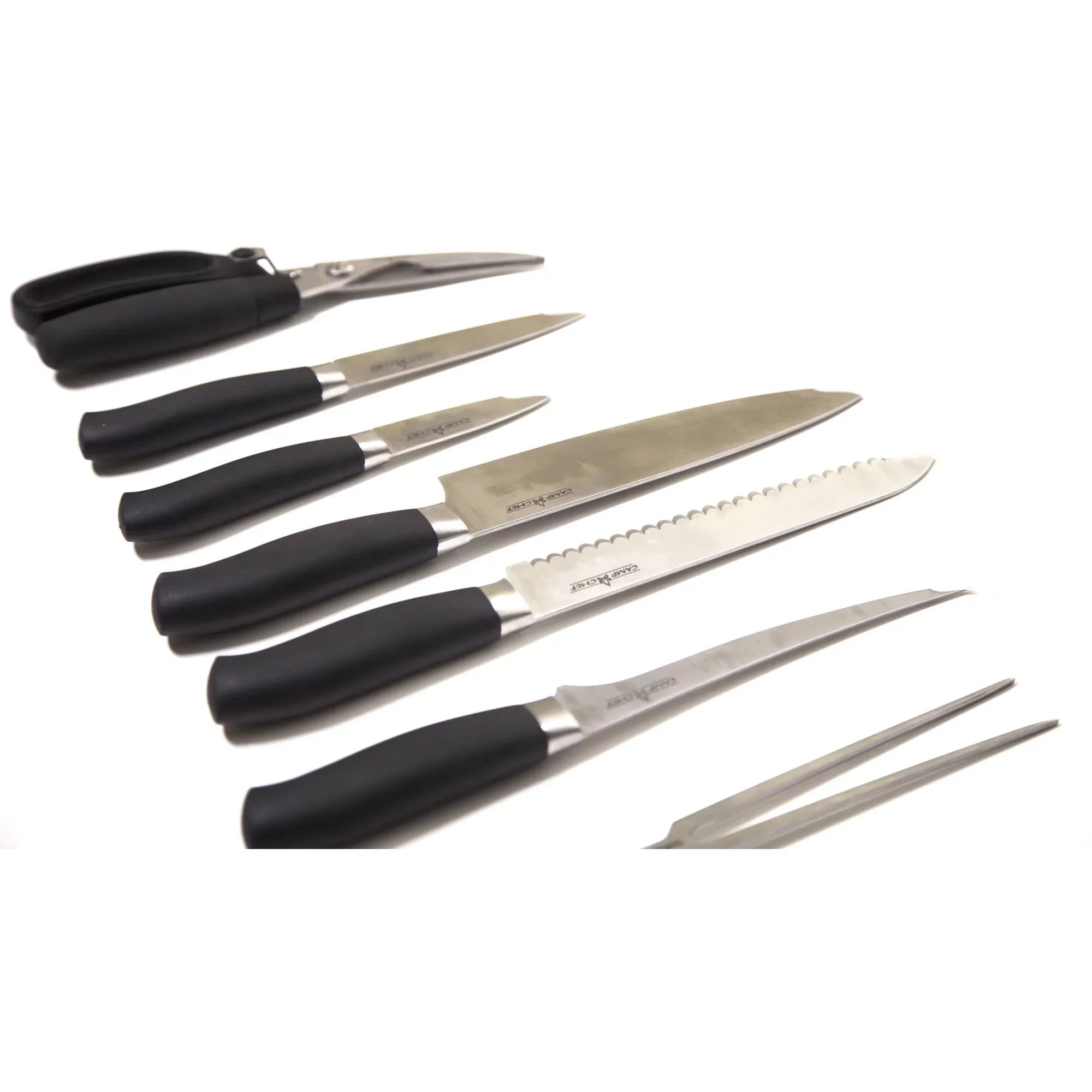 Camp Chef 9 Piece Professional Knife Sizeet - KSizeET9, Includes 8" Chef Knife, 7" Fillet Knife, 8" Bread Knife, 5" Utility Knife, 3" Pairing Knife