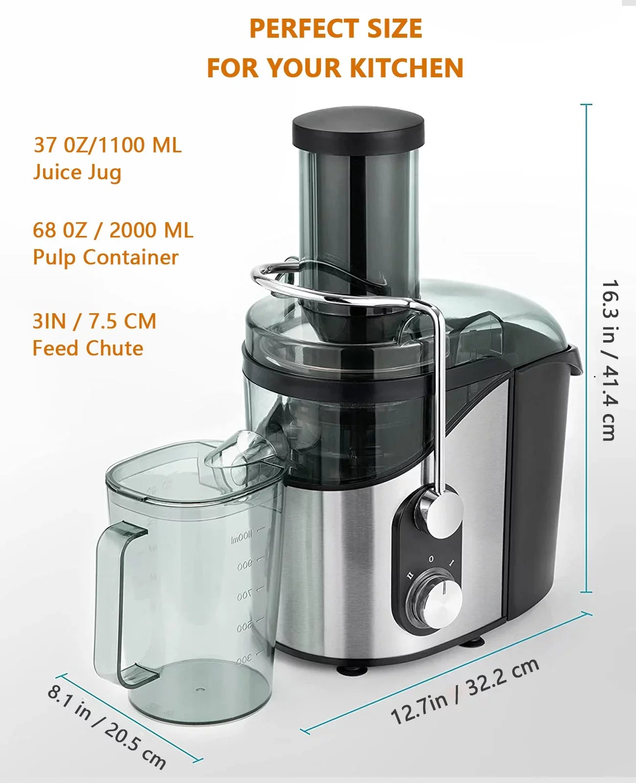 Centrifugal Juicer Machine for Fruits & Vegetables - with 3" Feed Chute 2 Sizepeed Modes