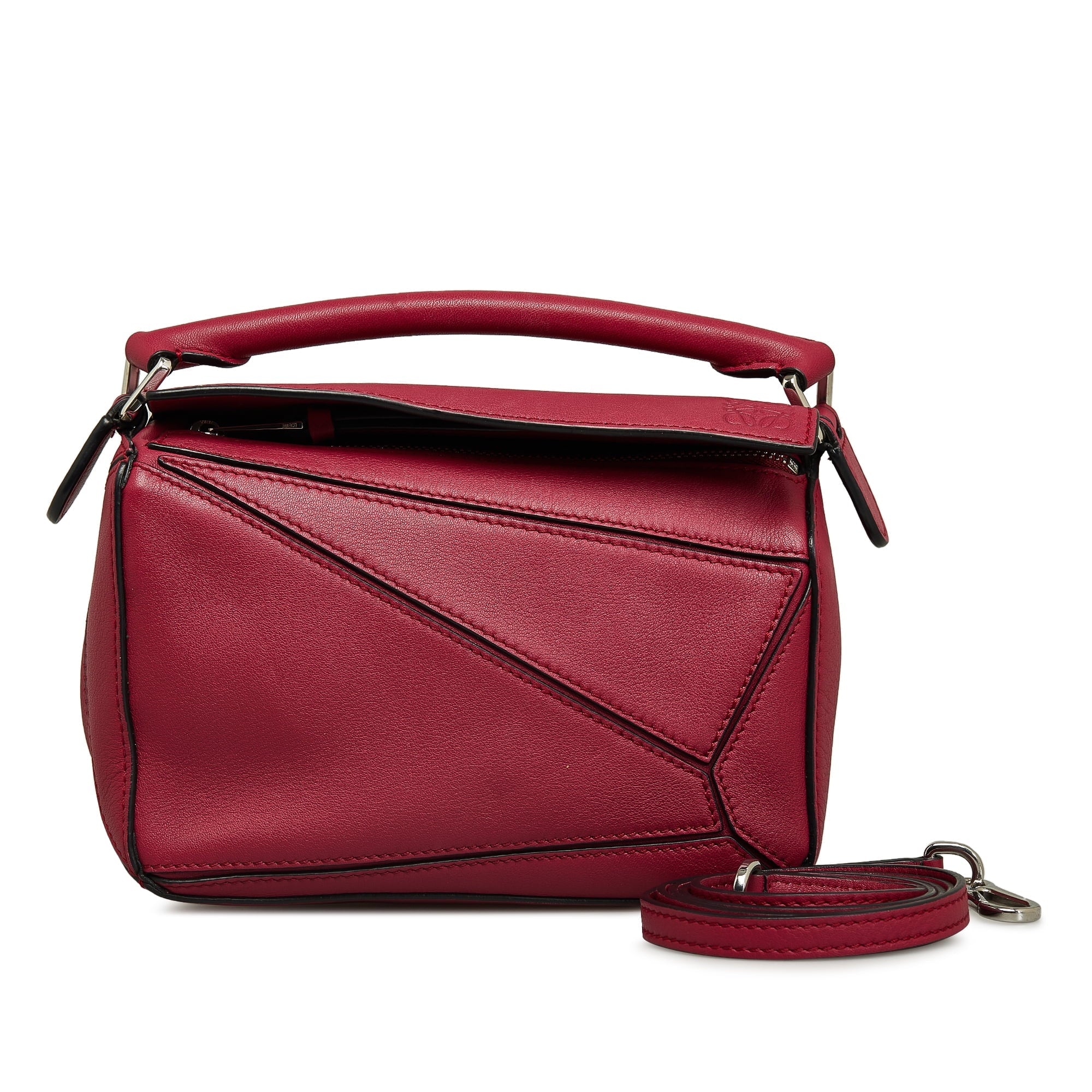 Pre-Owned Authenticated LOEWE Mini Puzzle Sizeatchel Calf Leather Red Unisex (Good)