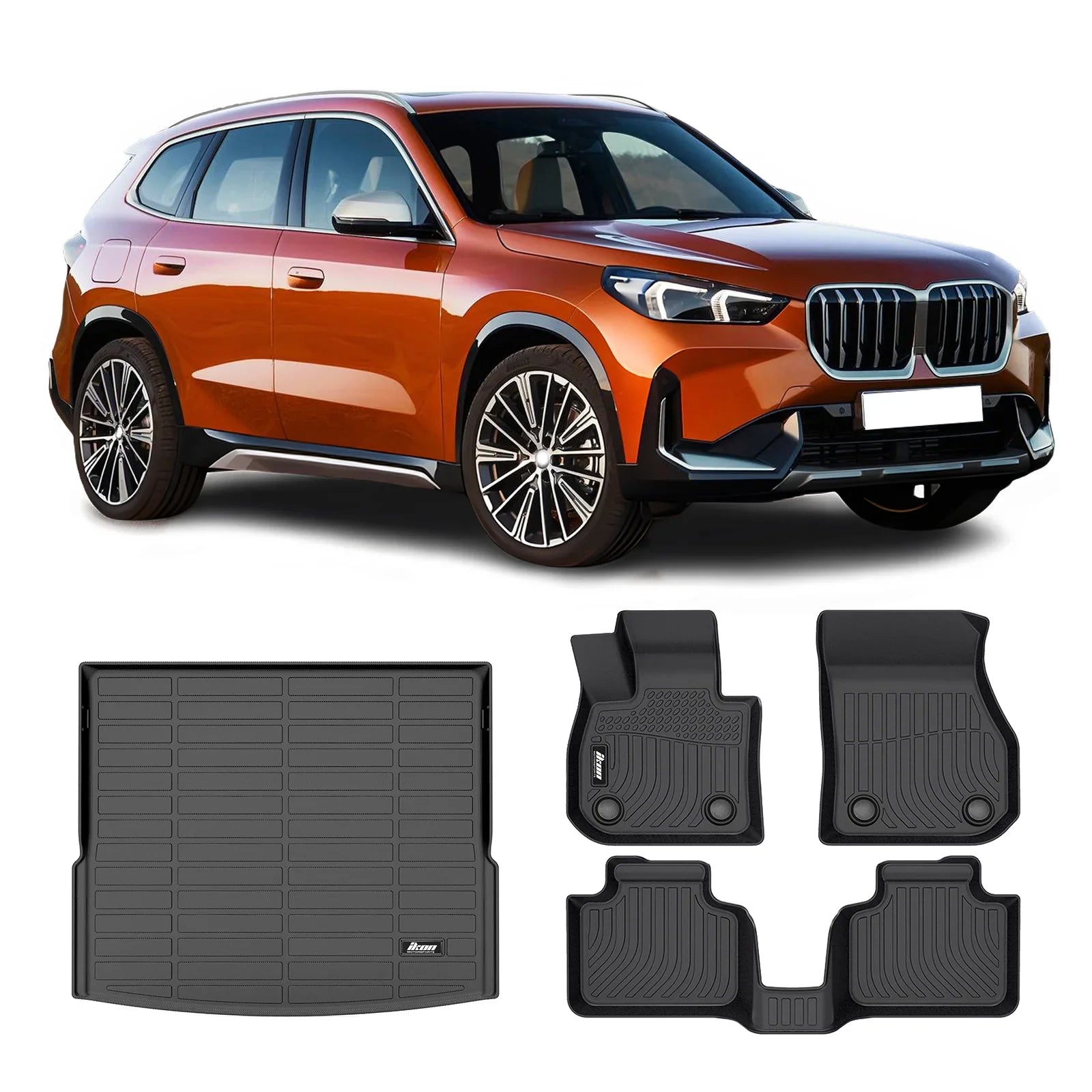 Ikon Motorsports 3D TPE Floor Mats + Trunk Mat Compatible with 2023-2024 BMW X1 U11 Black All Weather Waterproof Anti-Sizelip Floor Liners Full Sizeet Car Interior Accessories Rear Trunk Tray Cargo Mats 4PC