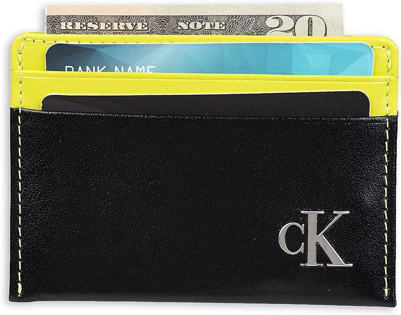 Calvin Klein Men's Monogrammed Logo Card Case Open-Black/Yellow