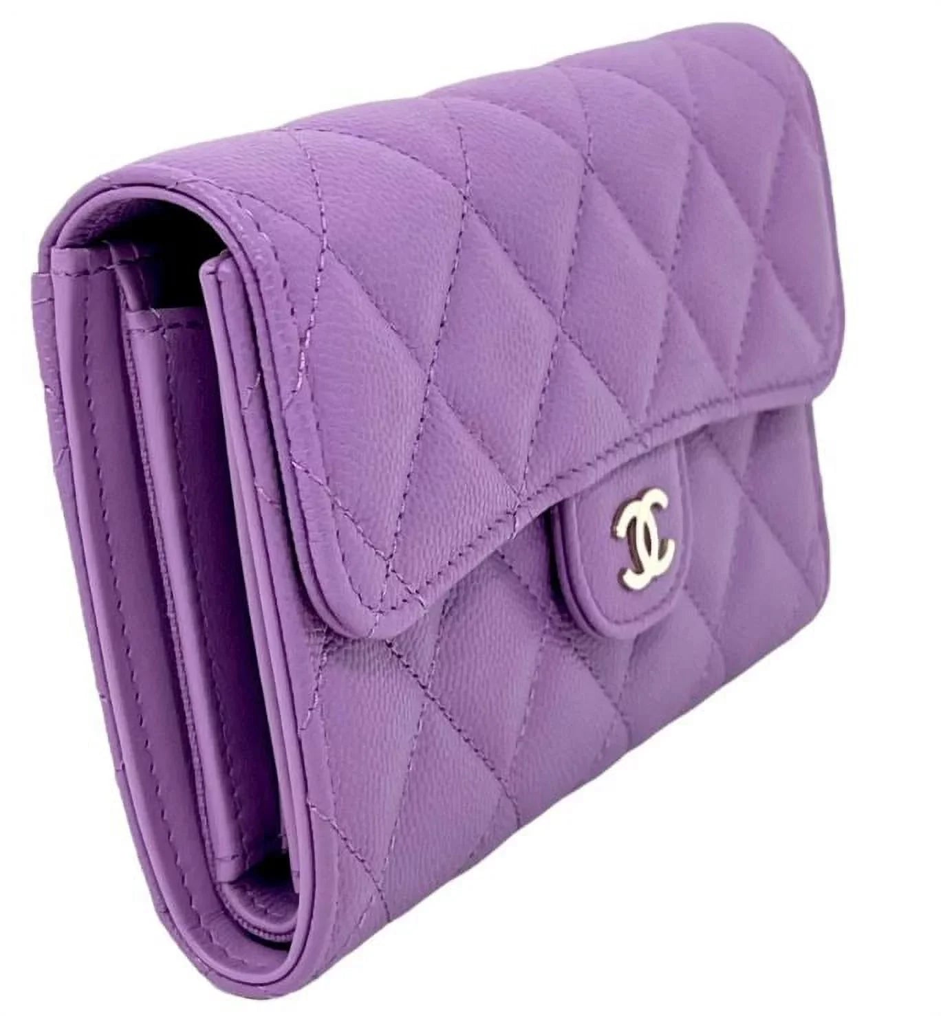 NEW Chanel Purple Quilted Leather Long Wallet Clutch Bag