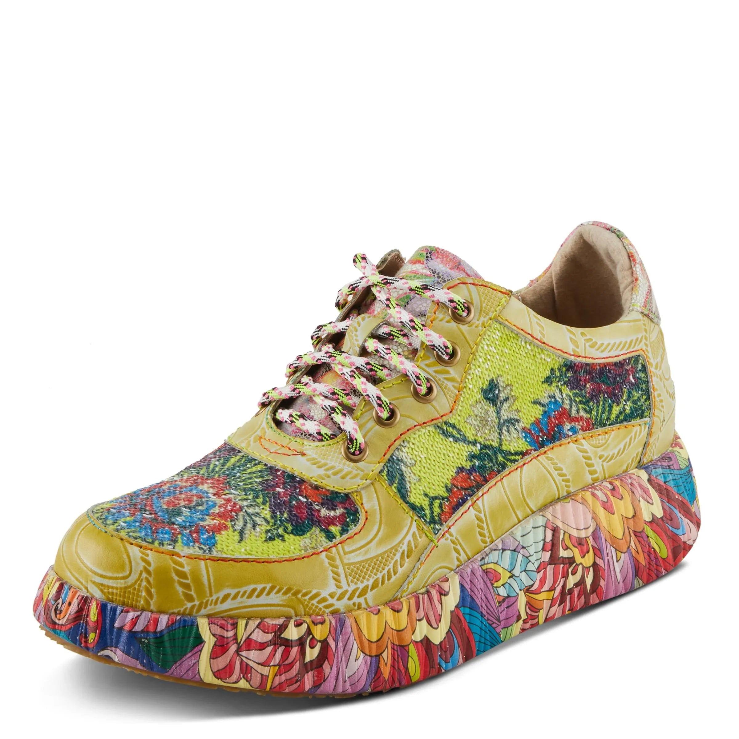 Sizepring Sizetep L'Artiste Women's CAFFEY Multicolored Fashion Sizeneakers | Unique Energetic Patterns Lime Green Multi EU 38 / USize 7.5-8