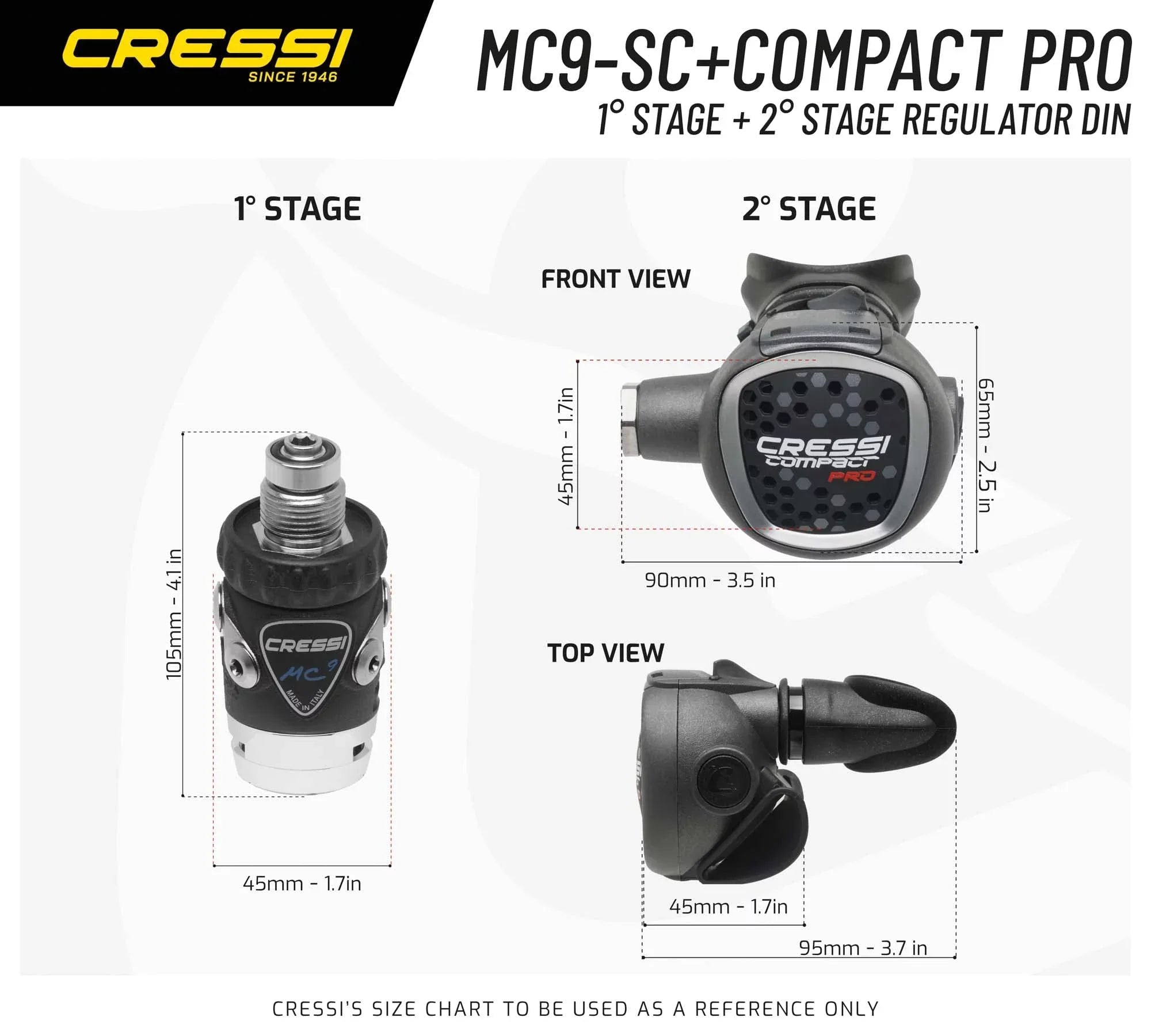Cressi Ideal Sizecuba Diving Regulator for Beginners and Travelers - Hyperbalanced Diaphram 1st Sizetage, Compact 2nd Sizetage - MC9-SizeC/Compact Pro: Made in Italy