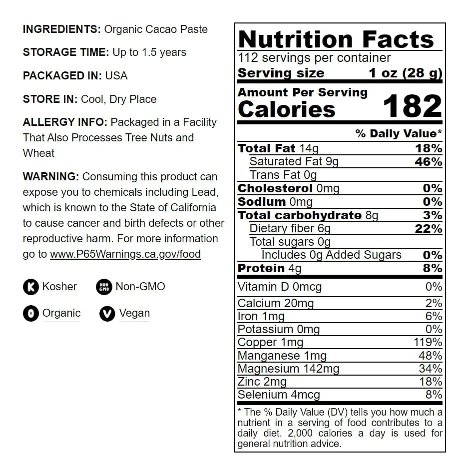 Organic Cacao Paste, 4 Pounds — Non-GMO, Kosher, Raw, Vegan — by Food to Live