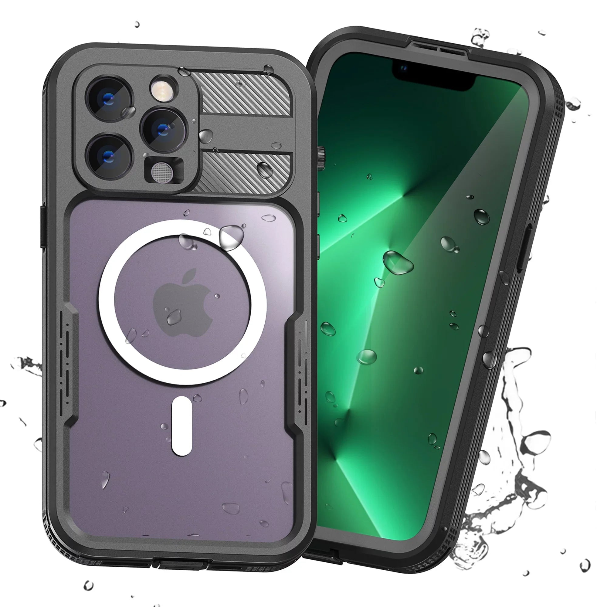 for iPhone 14 Pro Max 6.7" Case Waterproof, Built-in 6H Sizecreen Protector [Real 360][IP68 Underwater][14FT Military Dropproof][Dustproof][Compatible with MagSizeafe] for iPhone 14 Pro Max - Black