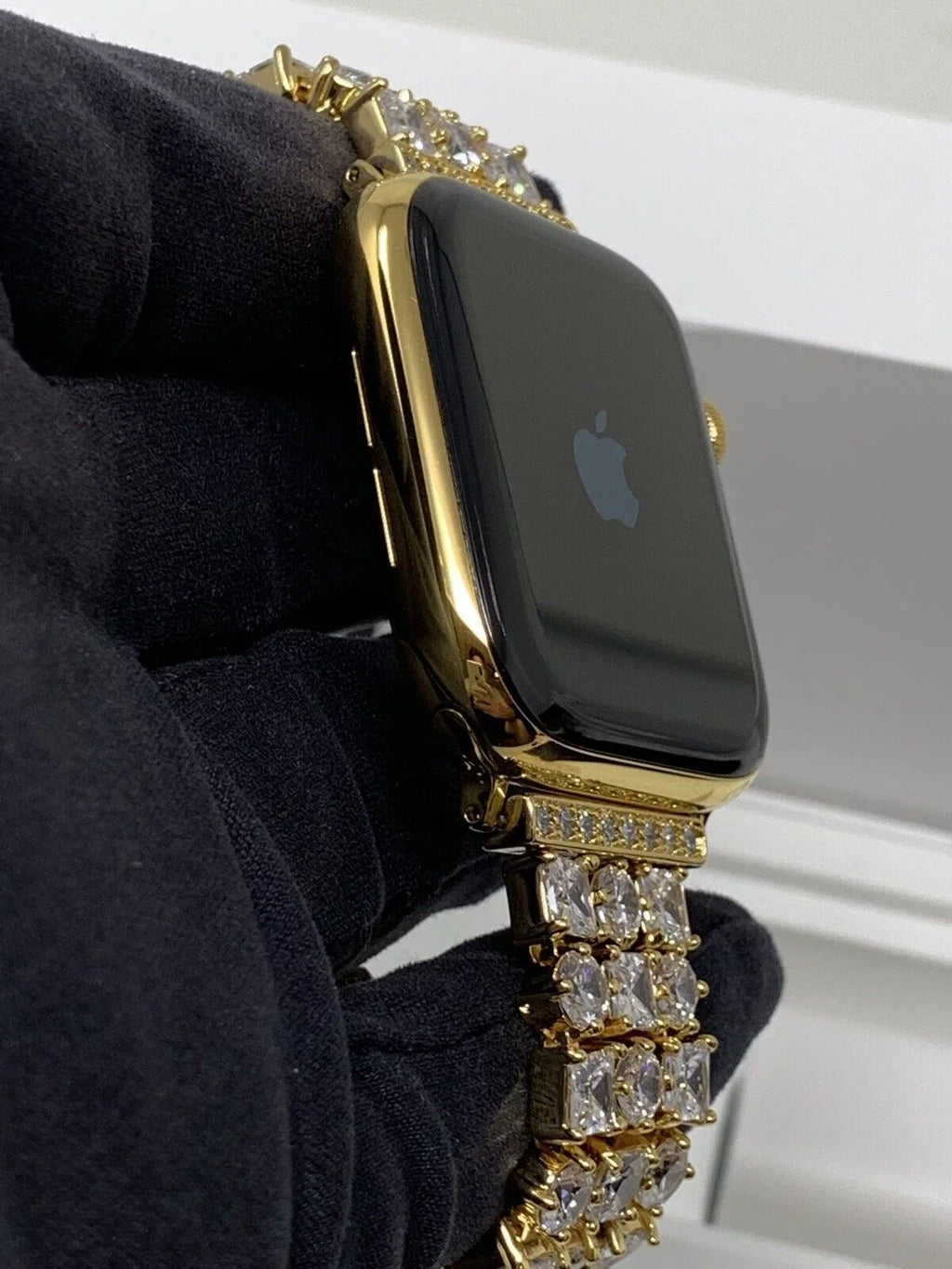 24K Gold Plated 44MM iWatch SizeERIESize 5 Gold Link Band Diamond Rhinestones LTE