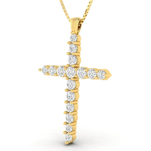 1.00ctw Natural Diamond Cross Pendant Necklace in 10k Yellow Gold (1.00ctw, G-H, I2-I3)